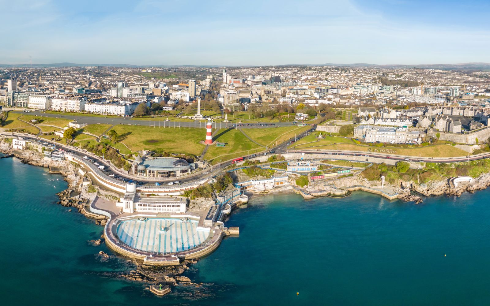 Aerial view of Plymouth coastline and waterfront