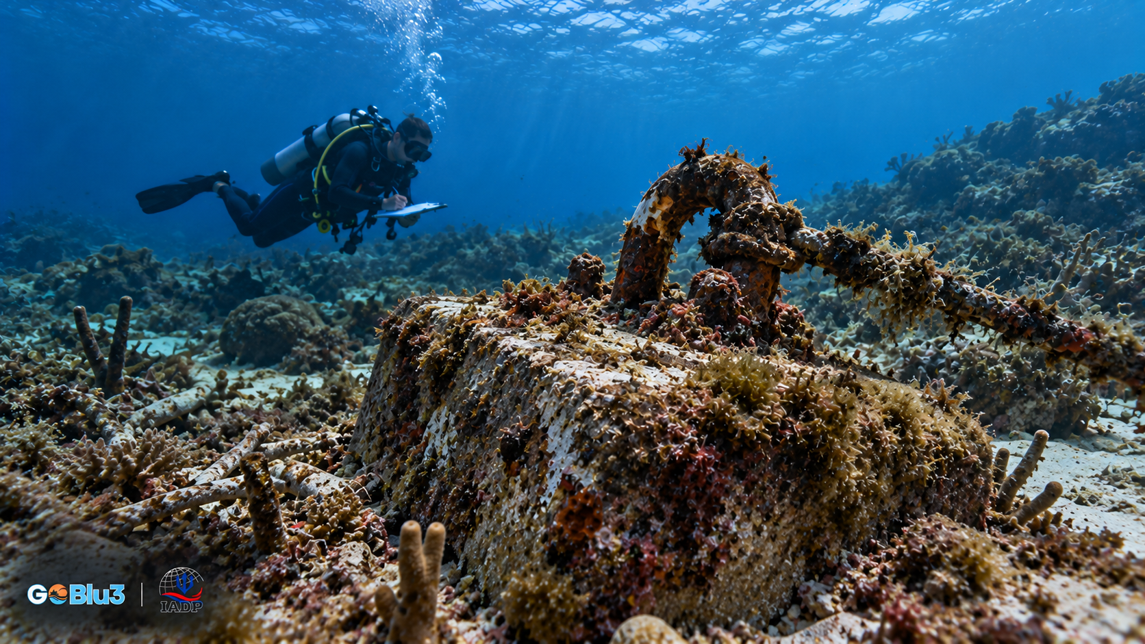 Old reef mooring infrastructure underwater in Cura&ccedil;ao