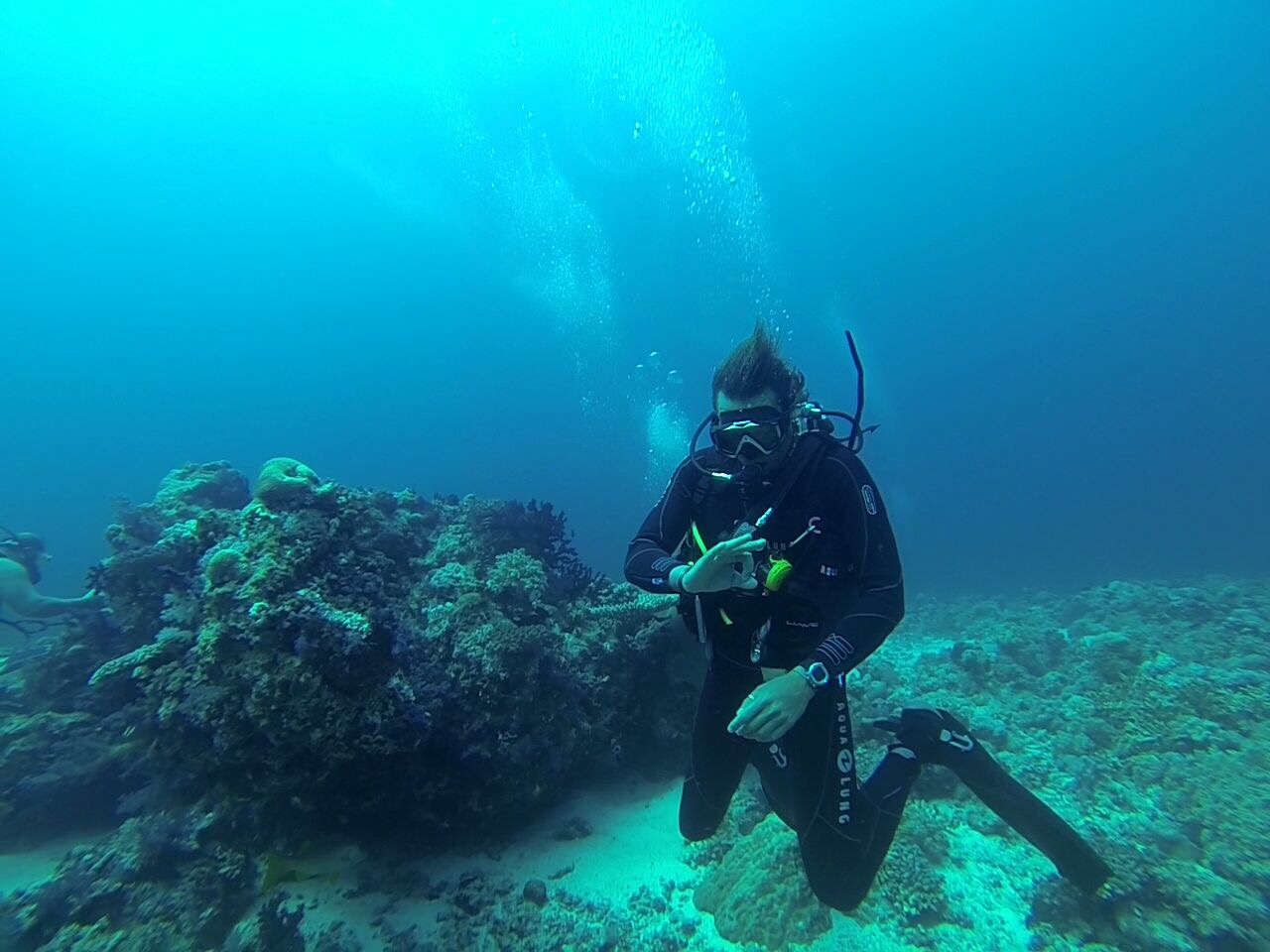 Henri Hemmerechts diving over a coral reef